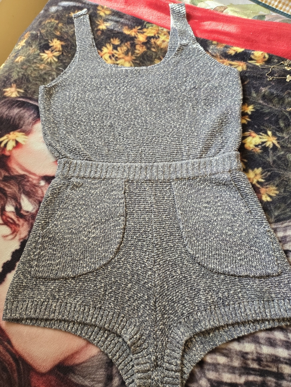 Free People Declan Beach Marled Yarn Cover Up Romper Grey M Sweater
